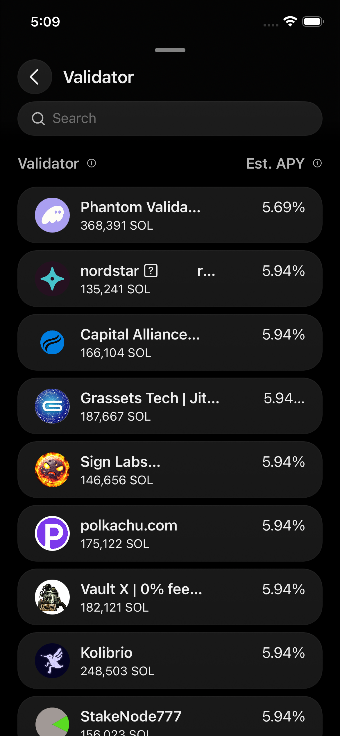Validator list